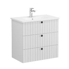 Vitra Root Groove 69500 Lavabo Dolabı, Üç Çekmeceli, 80 Cm, Mat Açık Gri, Yuvarlak Lavabolu